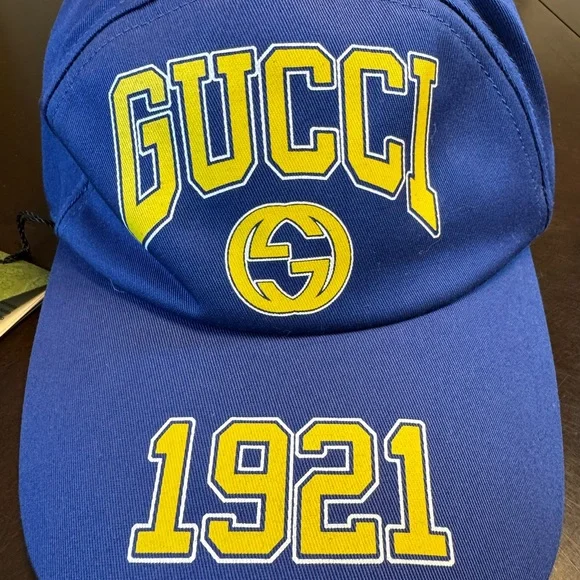 New Gucci GG Logo Blue Yellow Baseball Hat Size L - Picture 5 of 13